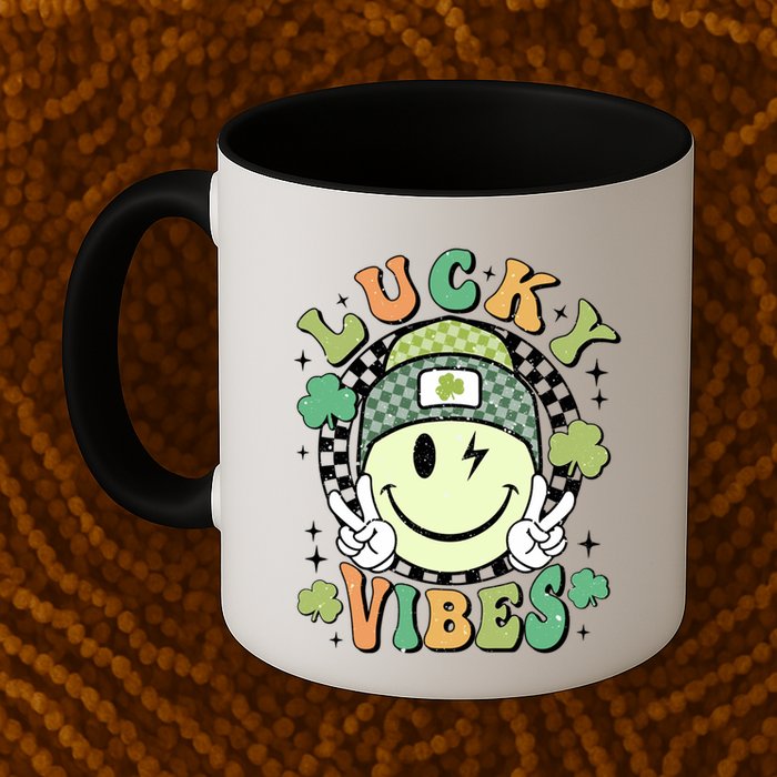 Retro Lucky Vibes St PatrickS Day Happy Face Shamrock Cute Gift Mug