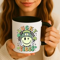 Retro Lucky Vibes St PatrickS Day Happy Face Shamrock Cute Gift Mug