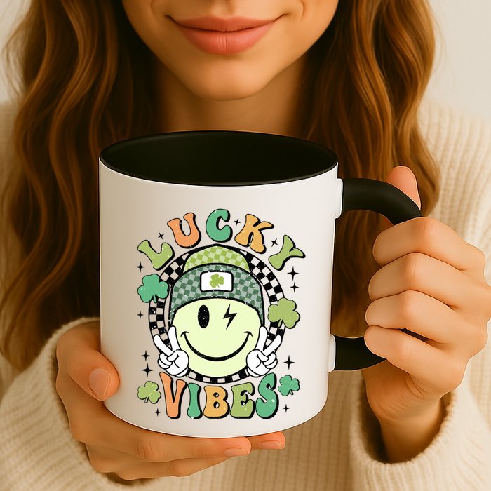 Retro Lucky Vibes St PatrickS Day Happy Face Shamrock Cute Gift Mug