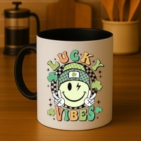 Retro Lucky Vibes St PatrickS Day Happy Face Shamrock Cute Gift Mug