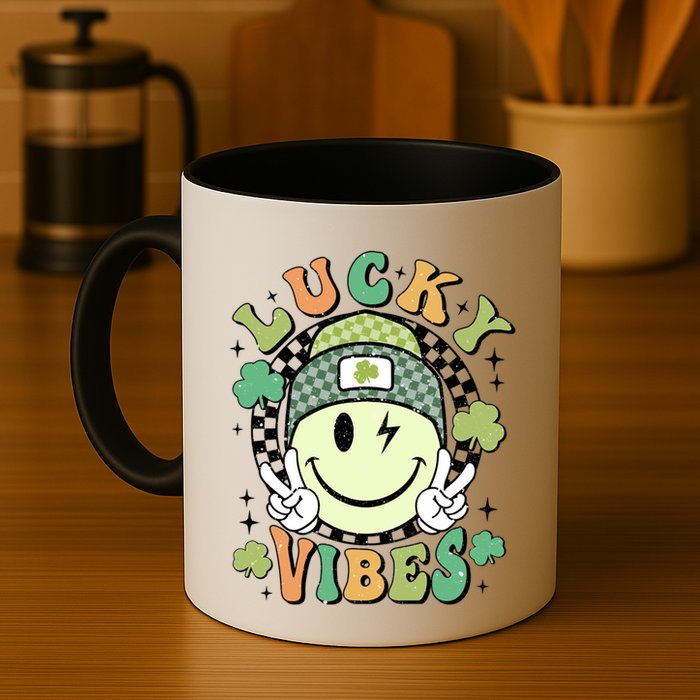 Retro Lucky Vibes St PatrickS Day Happy Face Shamrock Cute Gift Mug