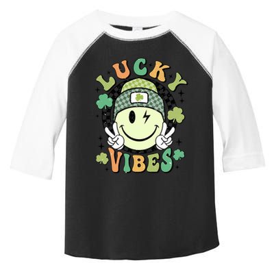 Retro Lucky Vibes St PatrickS Day Happy Face Shamrock Cute Gift Toddler Fine Jersey T-Shirt