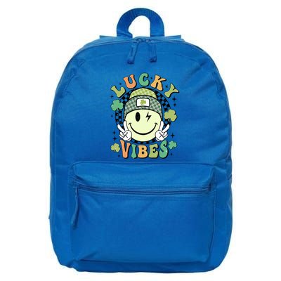 Retro Lucky Vibes St PatrickS Day Happy Face Shamrock Cute Gift 16 in Basic Backpack