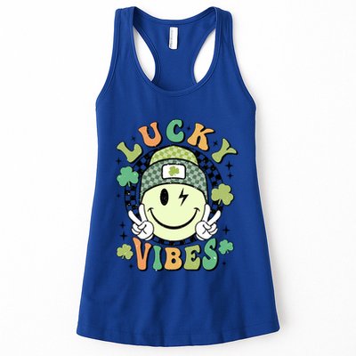 Retro Lucky Vibes St PatrickS Day Happy Face Shamrock Cute Gift Womens Tank Top