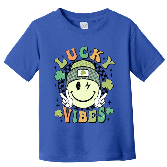 Retro Lucky Vibes St PatrickS Day Happy Face Shamrock Cute Gift Toddler T-Shirt