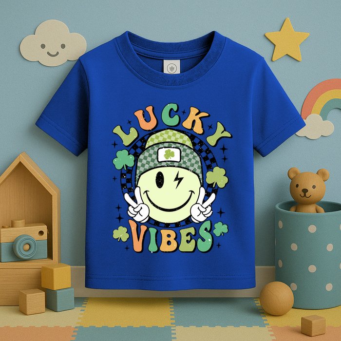 Retro Lucky Vibes St PatrickS Day Happy Face Shamrock Cute Gift Toddler T-Shirt
