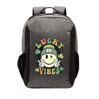 Retro Lucky Vibes St PatrickS Day Happy Face Shamrock Cute Gift Vector Backpack