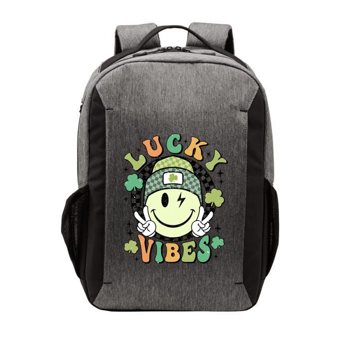 Retro Lucky Vibes St PatrickS Day Happy Face Shamrock Cute Gift Vector Backpack