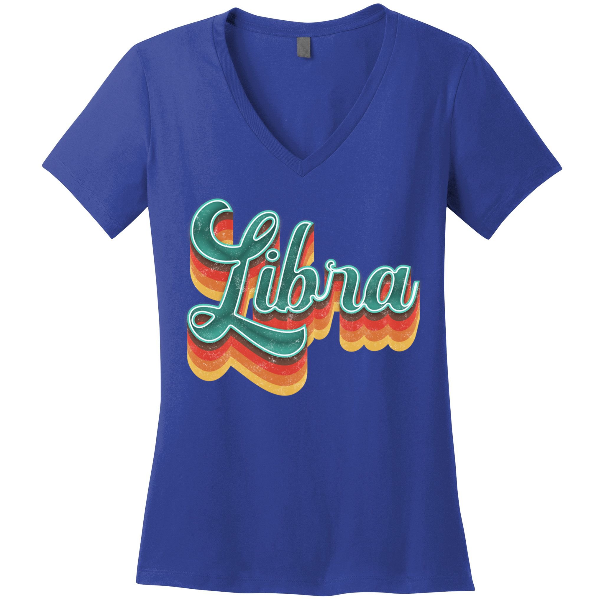 Retro Libra Vintage Retro Style Libra Zodiac Meaningful Gift Women's V-Neck T-Shirt