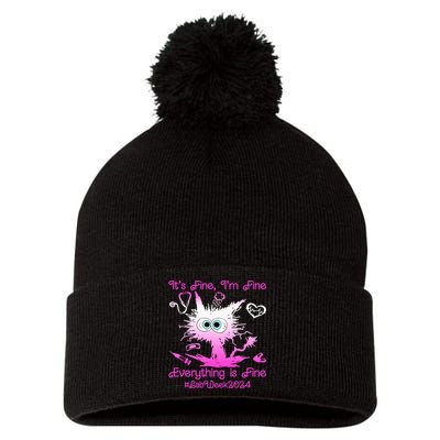 Retro Lab Week 2024 Im Fine Everything Is Fine Pink Design Pom Pom 12in Knit Beanie