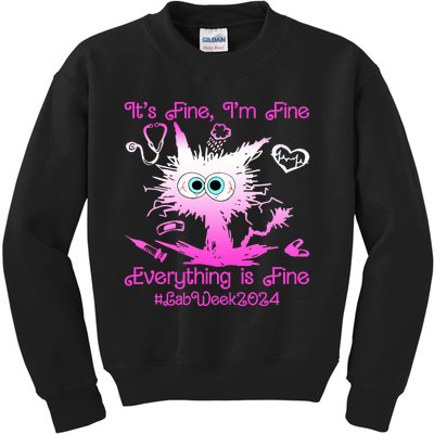 Retro Lab Week 2024 Im Fine Everything Is Fine Pink Design Kids Sweatshirt