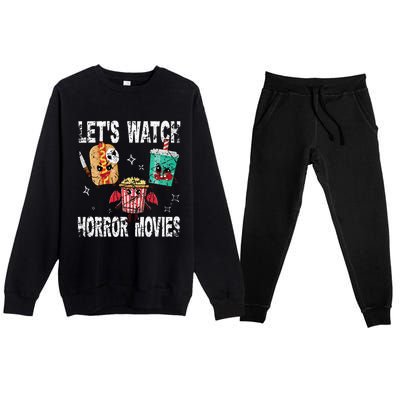 Retro Lets Watch Horror Movies Cute Halloween Costume Premium Crewneck Sweatsuit Set