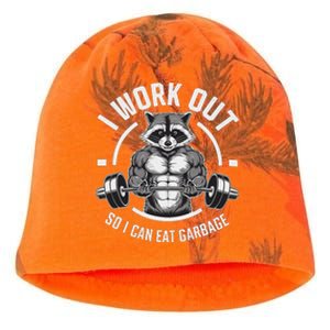 Raccoon Lifting Weights Funny Gym Kati - Camo Knit Beanie