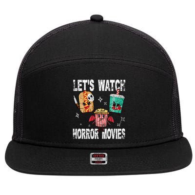 Retro Lets Watch Horror Movies Cute Halloween Costume 7 Panel Mesh Trucker Snapback Hat