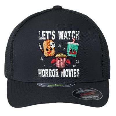 Retro Lets Watch Horror Movies Cute Halloween Costume Flexfit Unipanel Trucker Cap