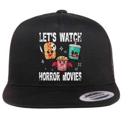 Retro Lets Watch Horror Movies Cute Halloween Costume Flat Bill Trucker Hat