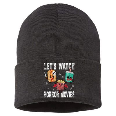 Retro Lets Watch Horror Movies Cute Halloween Costume Sustainable Knit Beanie