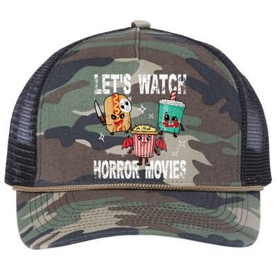 Retro Lets Watch Horror Movies Cute Halloween Costume Retro Rope Trucker Hat Cap