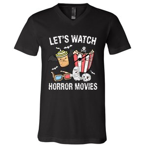 Retro Lets Watch Horror Movies Costume Halloween V-Neck T-Shirt