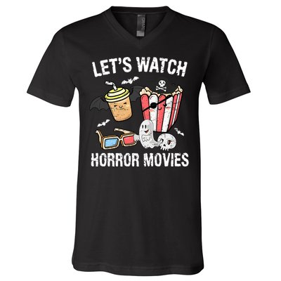 Retro Lets Watch Horror Movies Costume Halloween V-Neck T-Shirt