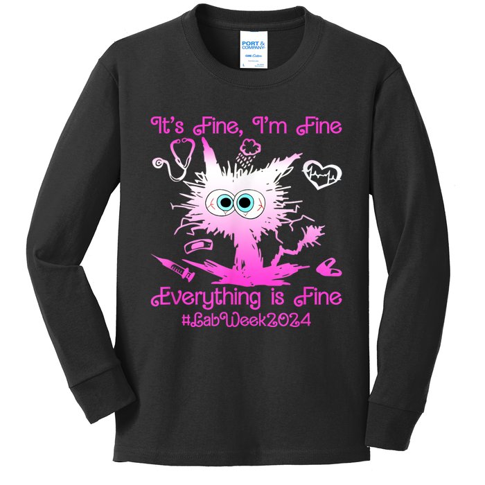 Retro Lab Week 2024 Im Fine Everything Is Fine Pink Design Kids Long Sleeve Shirt