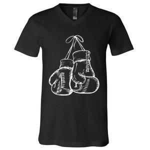 Retro Love White Boxing Gloves Gifts Boxer Gift V-Neck T-Shirt