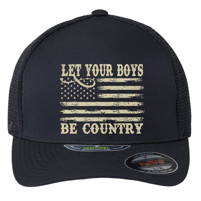 Retro Let Your Boy Be Country Flexfit Unipanel Trucker Cap