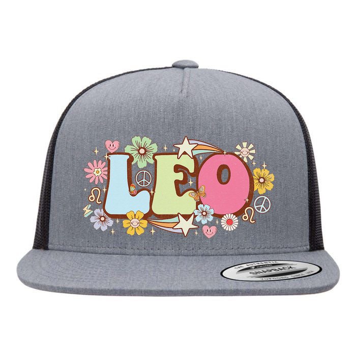 Retro Leo Zodiac Sign astrology July August Birthday Leo Flat Bill Trucker Hat