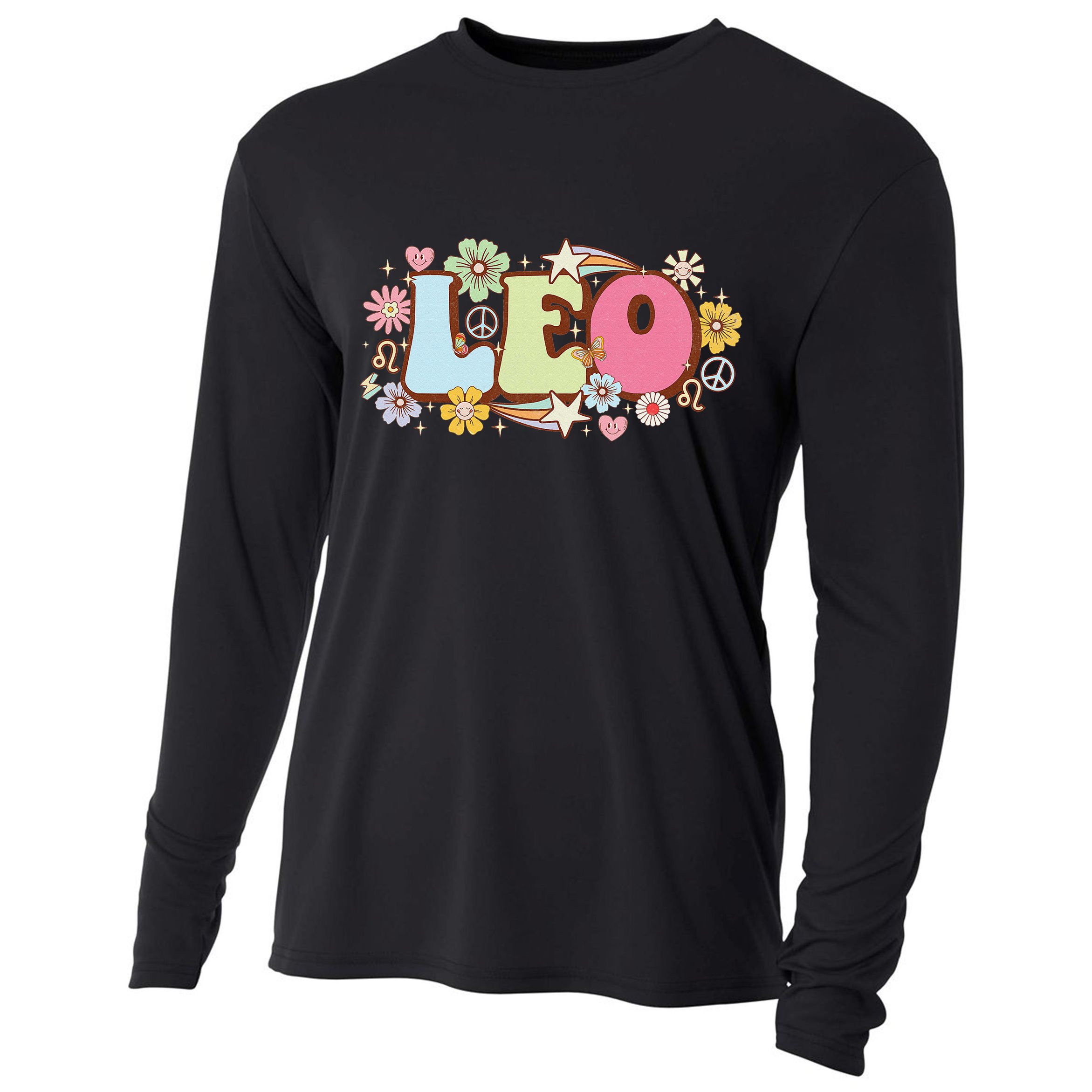 Retro Leo Zodiac Sign astrology July August Birthday Leo Cooling Performance Long Sleeve Crew