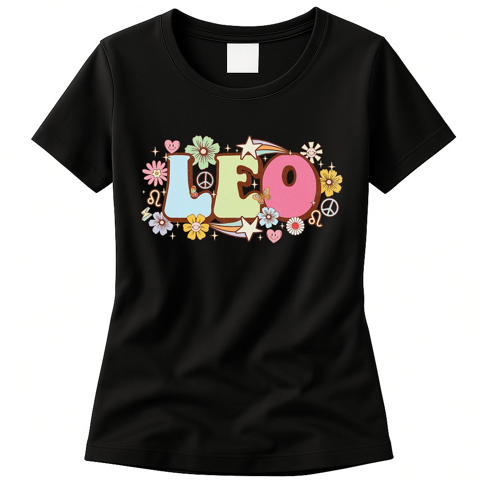Retro Leo Zodiac Sign astrology July August Birthday Leo Womens T-Shirt