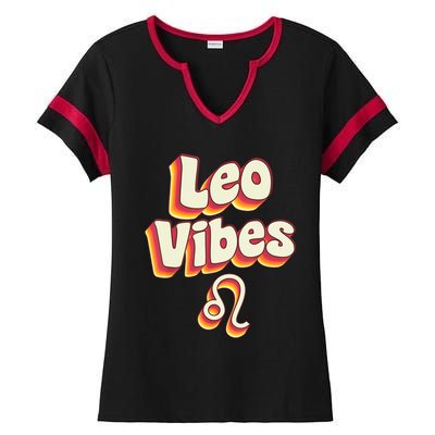 Retro Leo Zodiac Sign astrology July August Birthday Leo Ladies Halftime Notch Neck Tee