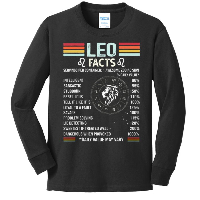 Retro Leo Zodiac Sign Astrology July August Birthday Leo Kids Long Sleeve Shirt