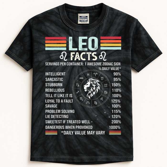 Retro Leo Zodiac Sign Astrology July August Birthday Leo Kids Tie-Dye T-Shirt