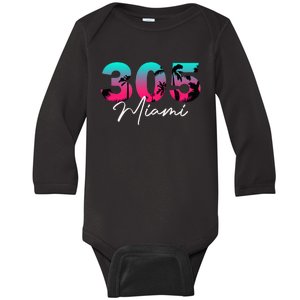 Retro Miami 305 Flamingo Colors Baby Long Sleeve Bodysuit