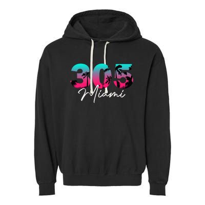 Retro Miami 305 Flamingo Colors Garment-Dyed Fleece Hoodie