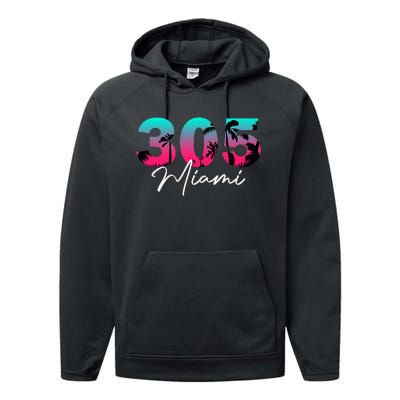 Retro Miami 305 Flamingo Colors Performance Fleece Hoodie