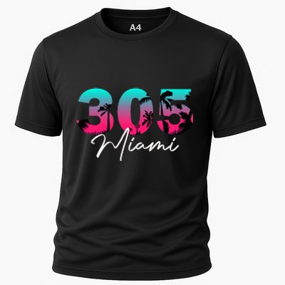 Retro Miami 305 Flamingo Colors Cooling Performance Crew T-Shirt