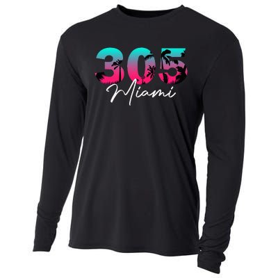 Retro Miami 305 Flamingo Colors Cooling Performance Long Sleeve Crew