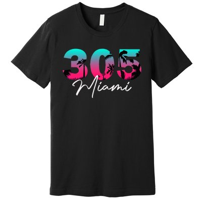 Retro Miami 305 Flamingo Colors Premium T-Shirt