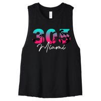 Retro Miami 305 Flamingo Colors Women's Racerback Cropped Tank