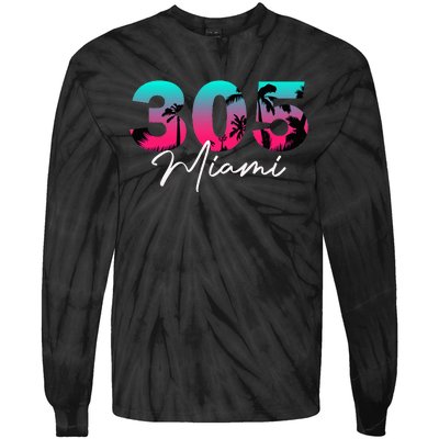 Retro Miami 305 Flamingo Colors Tie-Dye Long Sleeve Shirt