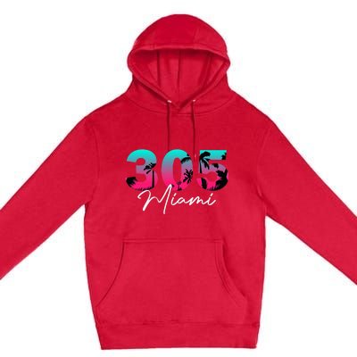 Retro Miami 305 Flamingo Colors Premium Pullover Hoodie