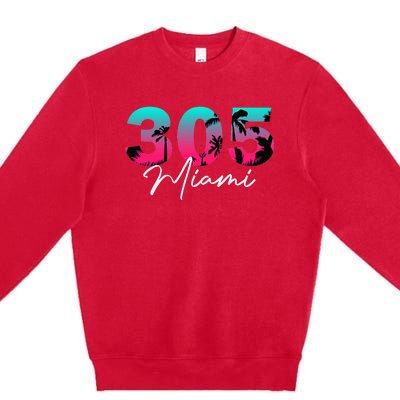 Retro Miami 305 Flamingo Colors Premium Crewneck Sweatshirt