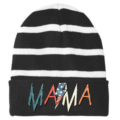 Rocker Mama 4th Of July Mom Mother's Day Striped Beanie with Solid Band