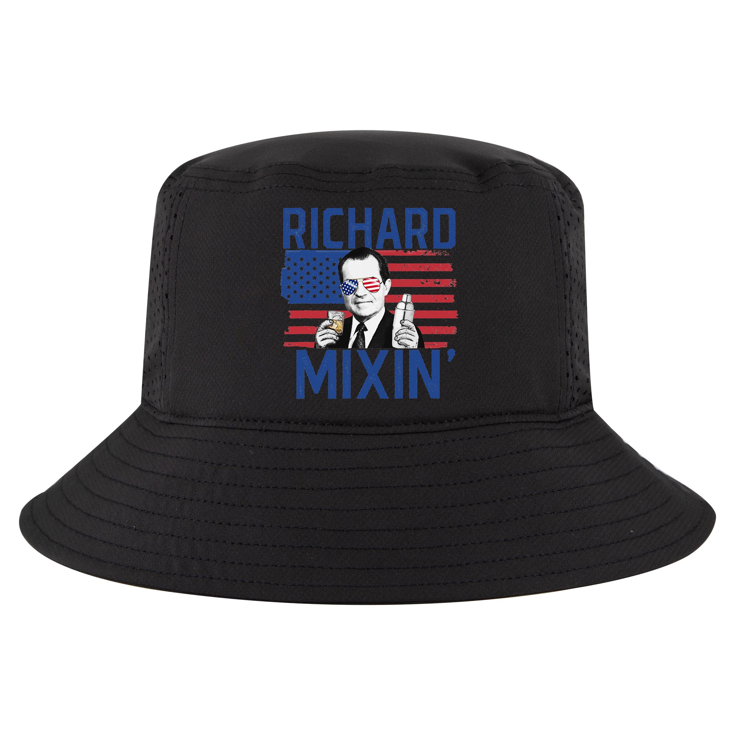 Richard Mixin' 4th Of July Funny Drinking President Nixon Cool Comfort Performance Bucket Hat
