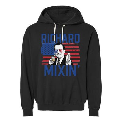 Richard Mixin' 4th Of July Funny Drinking President Nixon Garment-Dyed Fleece Hoodie
