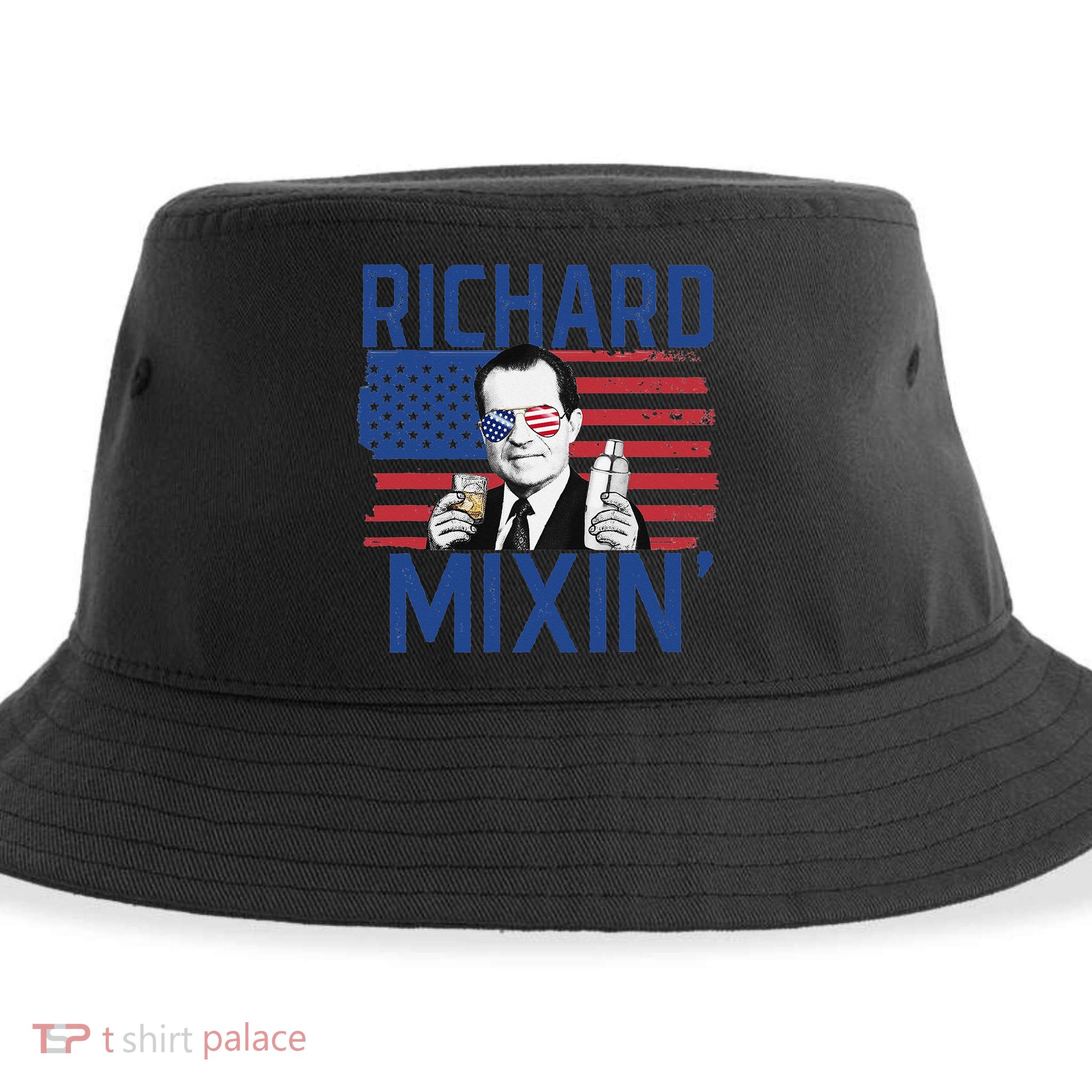 Richard Mixin' 4th Of July Funny Drinking President Nixon Sustainable Bucket Hat