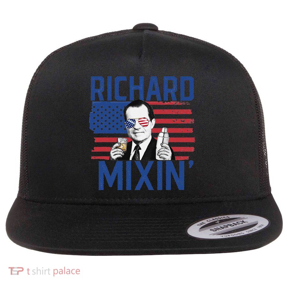 Richard Mixin' 4th Of July Funny Drinking President Nixon Flatbill Hat