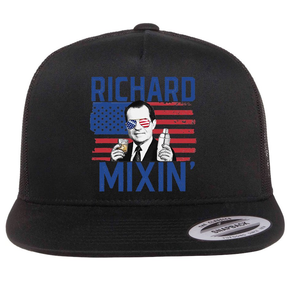 Richard Mixin' 4th Of July Funny Drinking President Nixon Flat Bill Trucker Hat