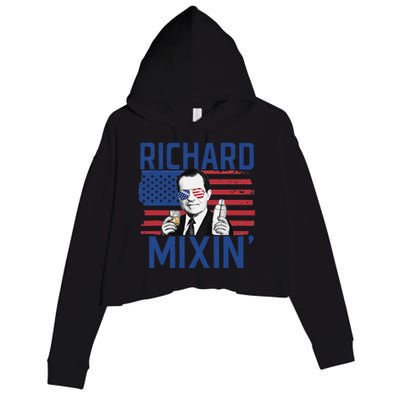 Richard Mixin' 4th Of July Funny Drinking President Nixon Crop Fleece Hoodie